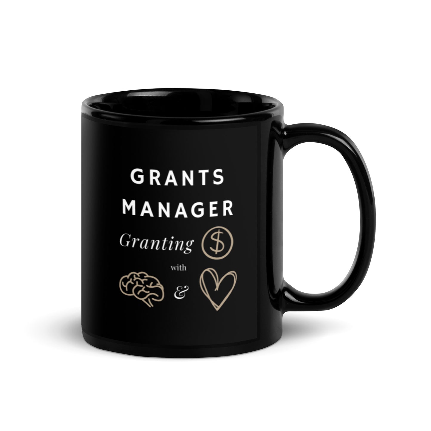 Grants Manager Smarts & Hearts Black Glossy Mug 11oz-recalciGrant