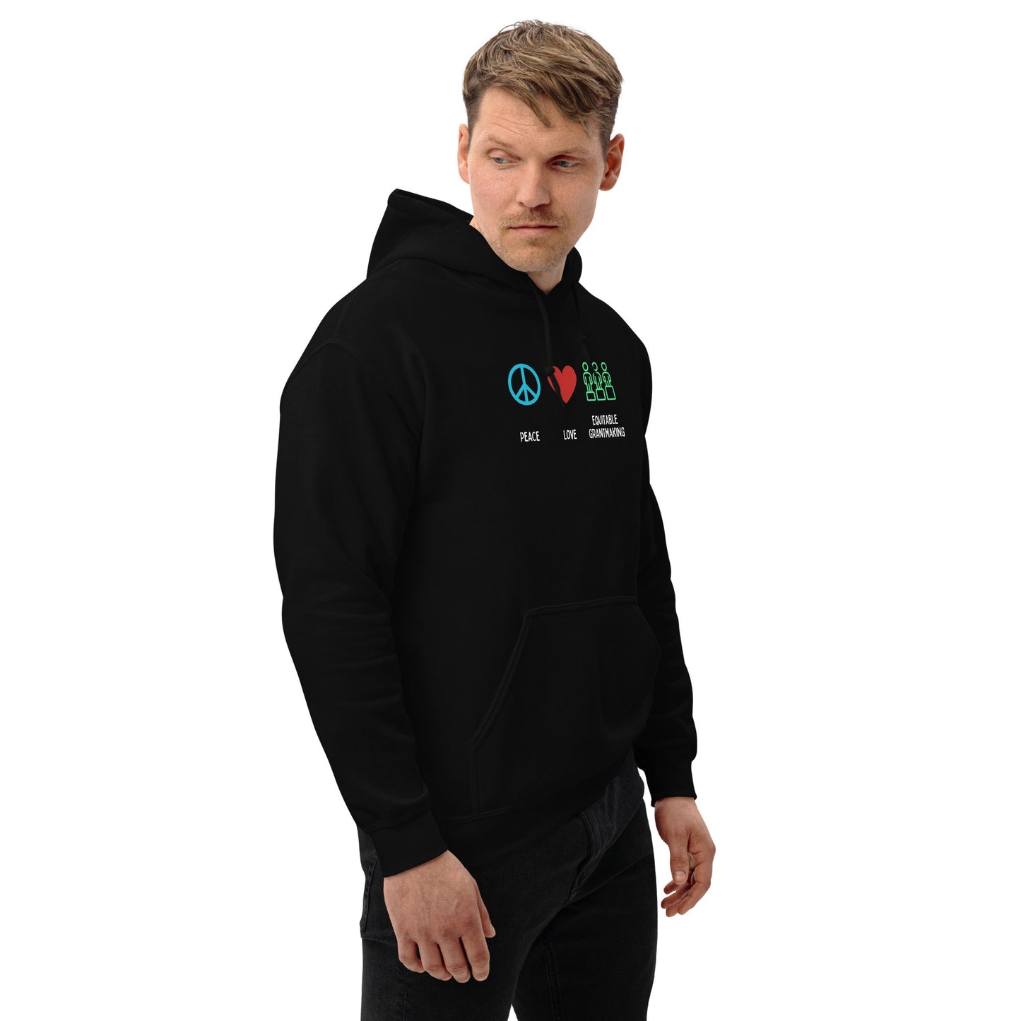 Peace, Love & Equitable Grantmaking - Dark Unisex Hoodie-recalciGrant